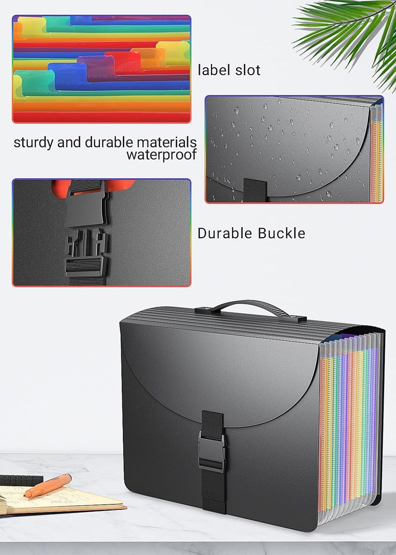 TCJ Expanding File Folders,Accordion File Organizer with Handle,13 Pockets Expandable Filing Folders,Tabs Included in Filing Box,Adjustable Strap,Bill Documents Organizer,A4/Letter Size - Image 2